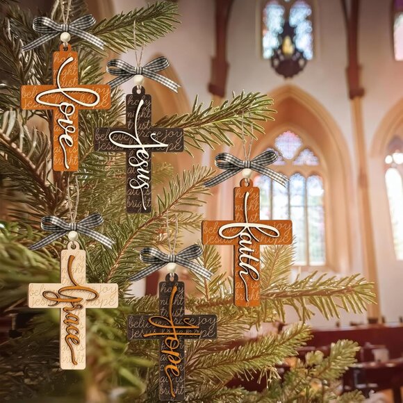 Wooden Cross Ornaments Christmas Tree Religious Gifts for Women Faith - Picture 5 of 6